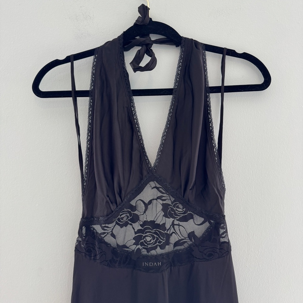 INDAH Viscose Spandex Halter Maxi Dress Lace Cutout Detail